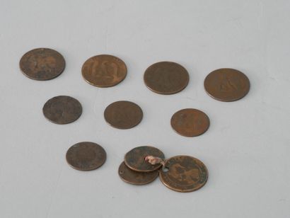 null ENSEMBLE de monnaies Napoléon III et Marianne en cuivre de 1853 à 1872, en l'état,...