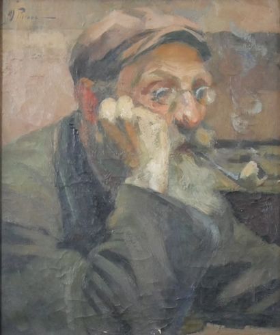 null Maurice PIRENNE (1872-1968) Portrait de fumeur. Huile sur toile signée en haut...