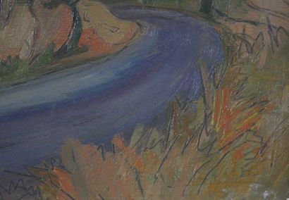 null Flory ROLAND (1905-1978) The Bend. Oil on isorel panel signed lower right. 25,5...