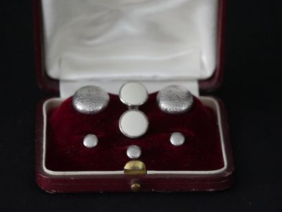 null Set of two pairs of collar buttons and three smaller enameled silver metal.