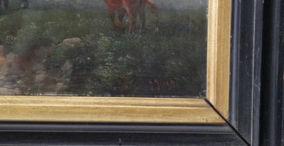 null J JEAN (XIXe).herd drinking. Oil on panel, signed lower right. 15,5 x 31,5 ...