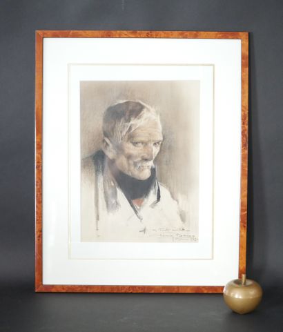 null Firmin BAES (1874-1943) Portrait de vieillard. Pastel signé en bas à drtoite...