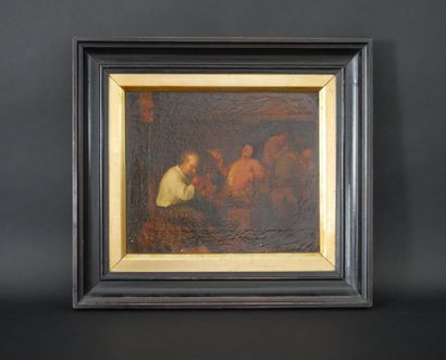 null TENIERS, d'après. Fumeurs dans un intérieur. Huile sur toile. Travail fin XIXe...