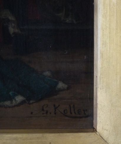 null G. KOLLER (XIX-XX) Sending the sweet bill. Oil on mahogany panel signed lower...