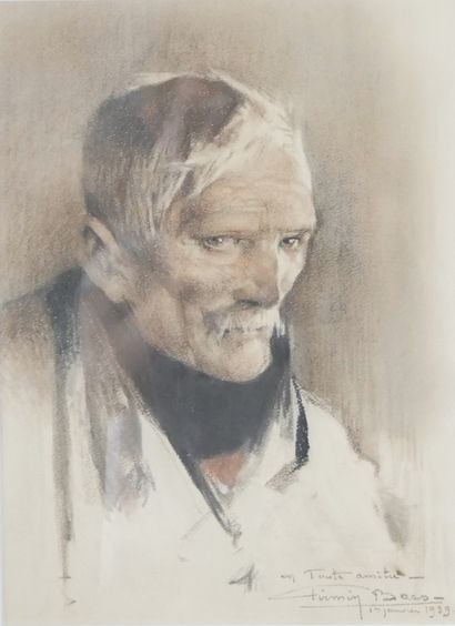 null Firmin BAES (1874-1943) Portrait of an old man. Pastel signed in the lower right...