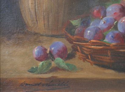 null 
Alfred Athur BRUNEL-NEUVILLE (1852-1941) Still life with plums. Oil on canvas...