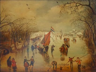 BRUEGEL, after. Animation on the frozen lake....