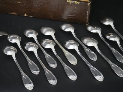 null Silver-plated metal set including 12 place settings, 12 dessert sets, 12 te...