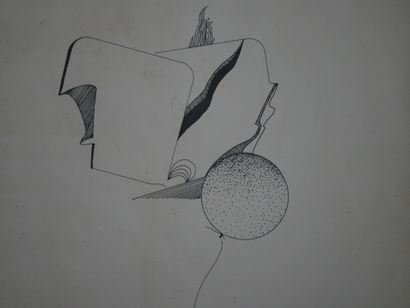null Jean DOLS (1909-1994) Composition au ballon. Lithographie en noir signée et...