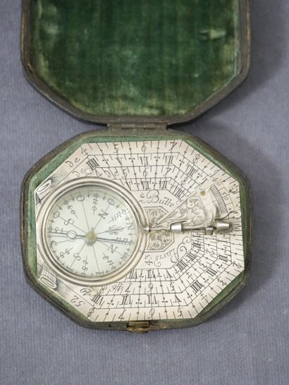 null 
BUTTERFIELD. Sundial with compass in silver engraved with scrolls,





birds...