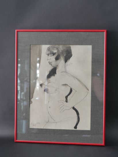 null Roger SOMVILLE (1923-2014) Female Nude, 1979. Drawing in ink and ballpoint pen...