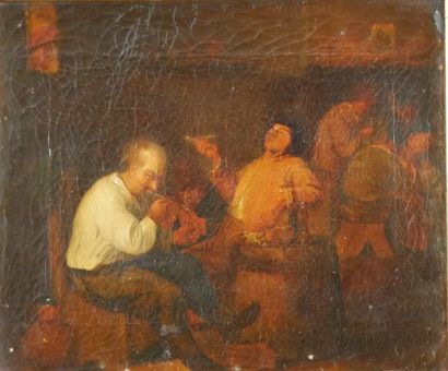 null TENIERS, after. Smokers in an interior. Oil on canvas. Late 19th century work....