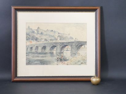 null Albert DANDOY (1885-1977) La Citadelle de Namur vue du Pont de Jambes. Pastel...