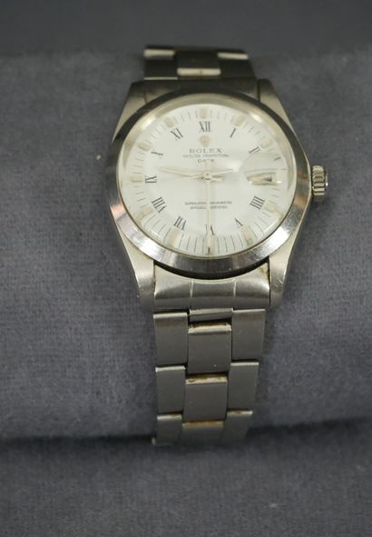 null ROLEX. Men's wrist watch, Oyster Perpetual model, Date. White dial with

black...
