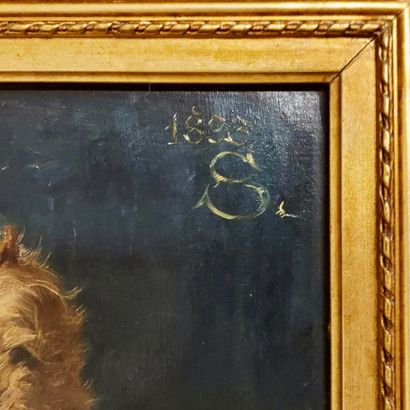 null 
Charles II VAN DEN EYCKEN (1859-1923) Chien attablé. Huile sur toile signée...