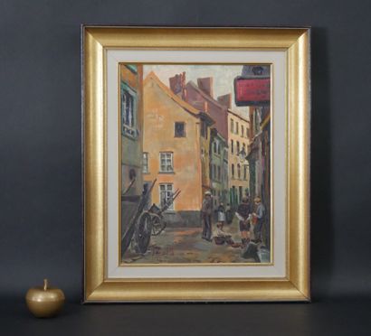 null Léon DEFRECHEUX (1884-1941) Entrée des Artistes. Huile sur toile signée en bas...