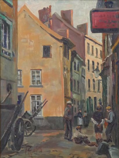 null Léon DEFRECHEUX (1884-1941) Entrée des Artistes. Huile sur toile signée en bas...