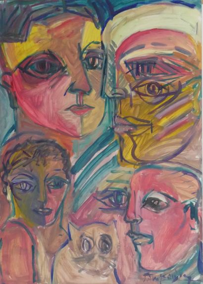 null 
Patrick BOUDON (1944-2019) Portraites. Série de huit technique mixtes sur papier,...