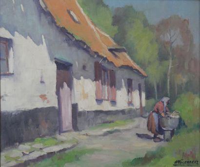 null Piet VOLCKAERT (1902-1973) Rue de village animée. Huile sur toile signée en...