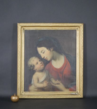 null ECOLE FLAMANDE 1ere moitier du XIXe siècle. Vierge à l'Enfant. Huile sur toile....