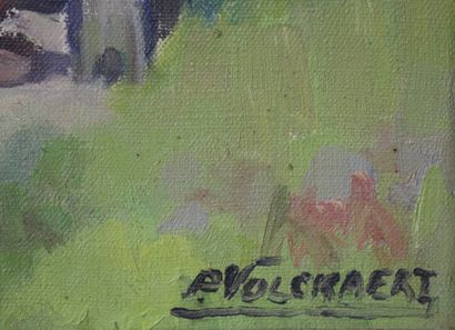 null Piet VOLCKAERT (1902-1973) Rue de village animée. Huile sur toile signée en...