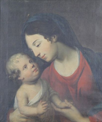 null ECOLE FLAMANDE 1ere moitier du XIXe siècle. Vierge à l'Enfant. Huile sur toile....
