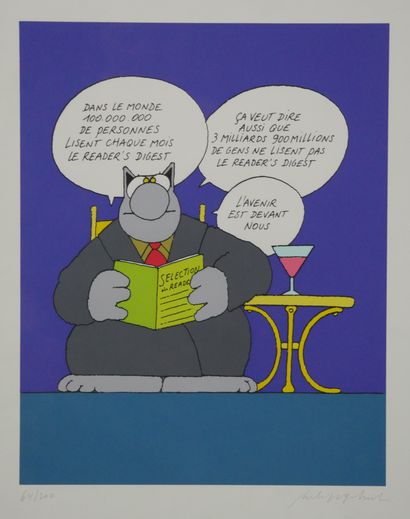null Philippe GELUCK (1954). Le Chat. Lithographie d'édition en couleurs, signée...