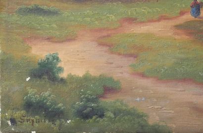 null Edge of a lake. OIL on canvas, signed lower left. Without frame. 47 x 65,5 ...