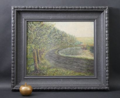 null G. DELVAUX (XIX-XX) Boat on the canal. Oil on canvas signed lower right and...