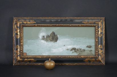 null Ernest Yan' DARGENT (1849-1908). Bord de mer rocheux. Gouache sur papier bleu,...