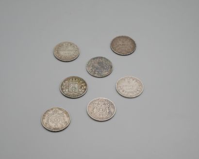 null LOT de 7 pièces de 5 Francs 900 millièmes, dont une Charles X 1826 A et une...
