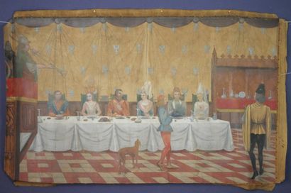 null D'ASSIGNIES (XIX-XXe) Scène de banquet. Huile sur toile signée et datée 1901...