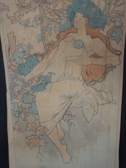 null MUCHA after. Autumn. Ink and watercolor on strong paper. Stains and tears. 60...