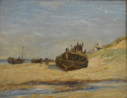 null Antoine GUILLEMET (1841 - 1918). "Fisherwomen in Equihen", around Boulogne around...
