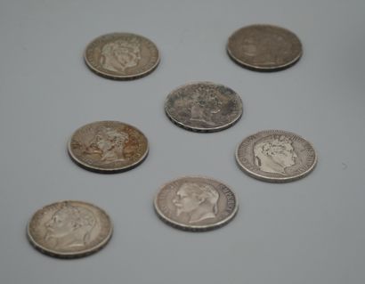 null LOT of 7 coins of 5 Francs 900 thousandths, including one Charles X 1826 A and...