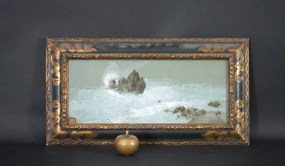 null Ernest Yan' DARGENT (1849-1908). Bord de mer rocheux. Gouache sur papier bleu,...