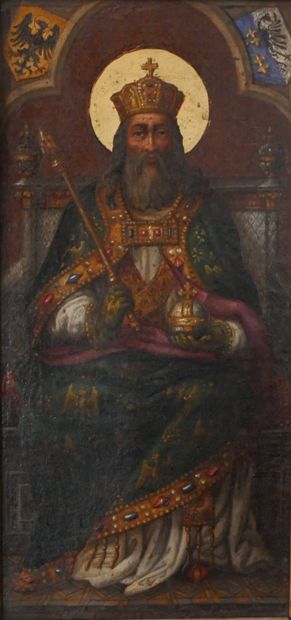 null ECOLE FLAMANDE du XIXe siècle
Charlemagne en manteau impérial assis sur son...
