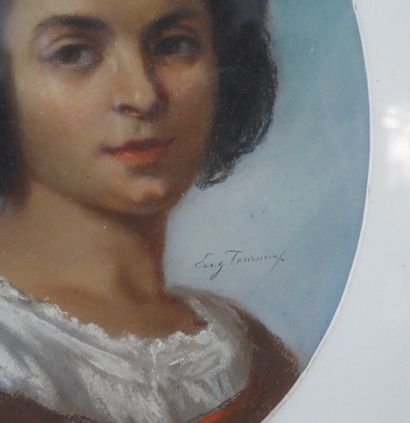 null Eugène TOURNEUX (1809-1867). Portrait de jeune fille. Pastel, signé vers le...