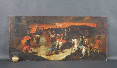 null ECOLE HOLLANDAISE XVIIe siècle. 
Scène de bataille. Huile sur toile. 50 x 107...