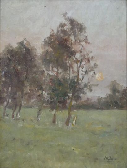 null Armand Gustave Gérard JAMAR (1870-1946)
Prairie au crépuscule
Huile sur panneau,...