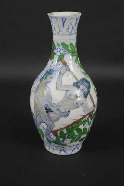 null Lot including:
-glazed earthenware vase with polychrome erotic decoration depicting...