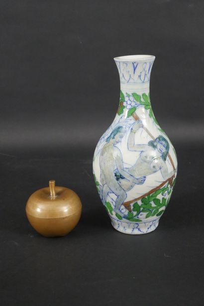 null Lot including:
-glazed earthenware vase with polychrome erotic decoration depicting...