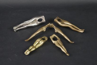 null Set of five bronze nutcrackers in the form of women's legs. Modern. One nic...
