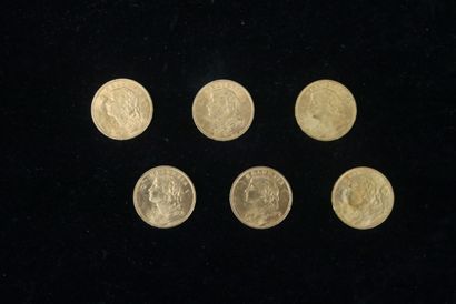 Suisse, 6 pièces 20 fr or Vreneli (4 de 1915...
