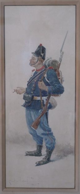 Ecole BELGE (XIXe siècle)
Soldat fumant
Aquarelle...