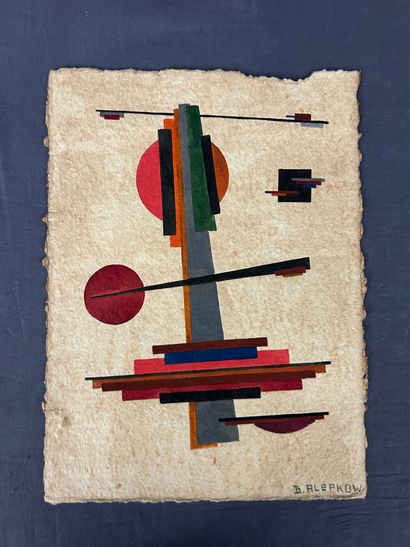 null Boris ALEPKOW ( XXème siècle). Composition abstraite. GOUACHE sur papier chiffon...