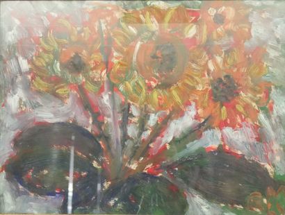 Bouquet of flowers. Oil on paper, monogrammed...