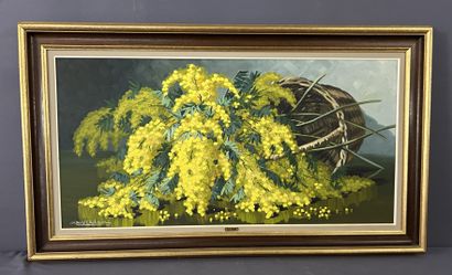 null Louis ADAMI (XXème siècle) Bouquet de mimosas. HUILE SUR TOILE, signée en bas...