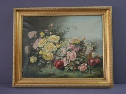 null Raymond JUPILLE (1913-1997) Bouquet de roses. HUILE SUR TOILE, signée en bas...