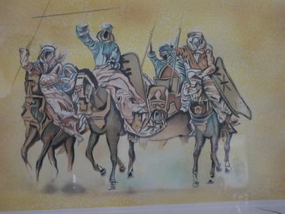 null Salvator DALI (1904-1989). Cavaliers arabes. LITHOGRAPHIE signée en bas à droite,...